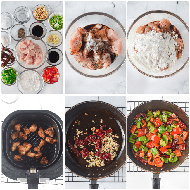 air fryer kung pao chicken inprocess step by step instrutions