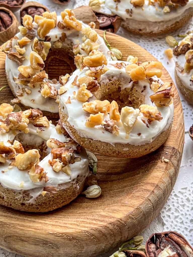 baked carrot cake donuts with pecans and walnuts
