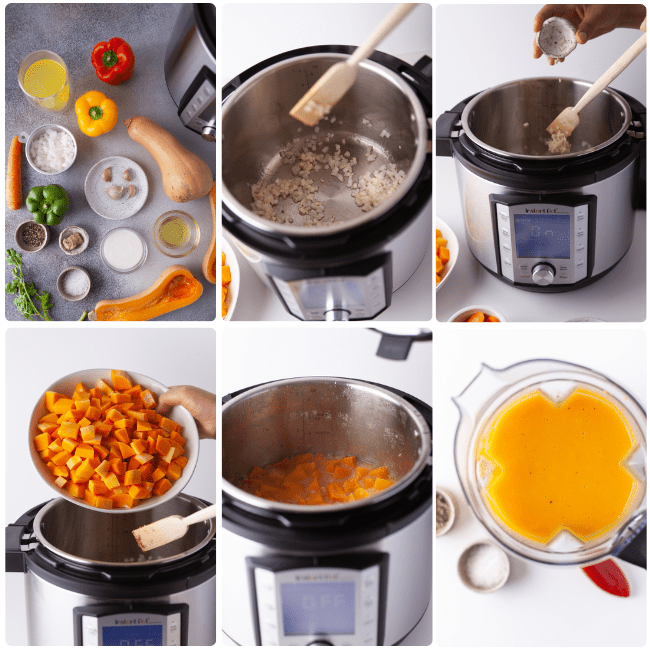 step by step ways of making the instant pot butternut squash soup