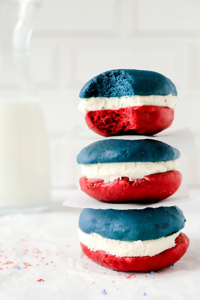 stacked patriotic whoopie pies that make the perfect 4th of july dessert
