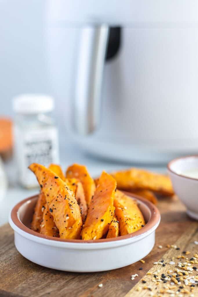 stack of sweet potato wedges made in the air fryer