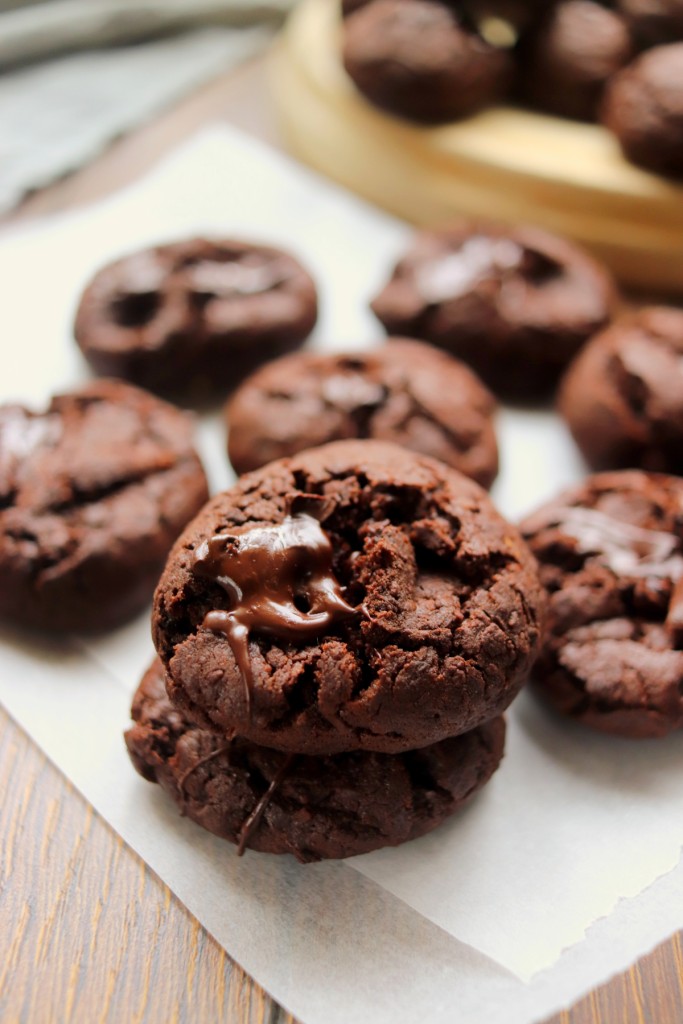 stacked easy double chocolate cookies
