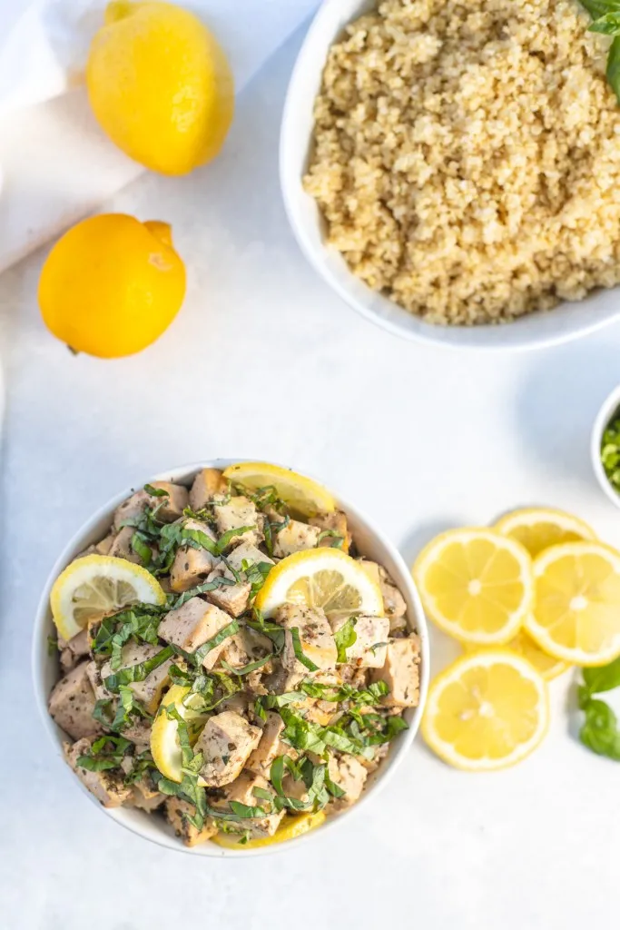 instant pot lemon tofu recipe with riced cauliflower