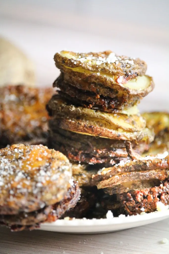 easy potato stacks recipe close up shot with salt