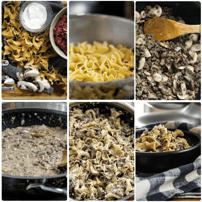 step by step directions on how to make an easy ground beef stroganoff recipe