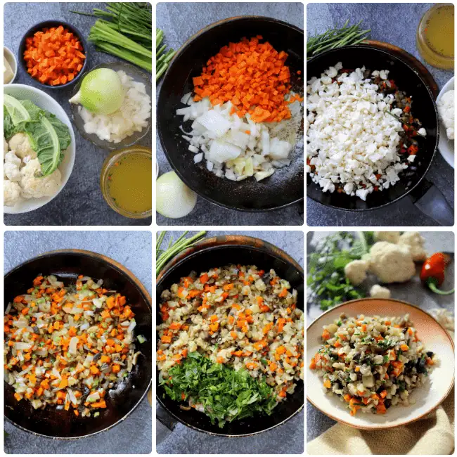 step by step directions on how to make keto cauliflower stuffing recipe