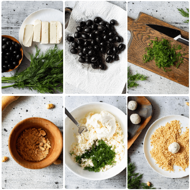 step by step directions to make feta cheese coated olives