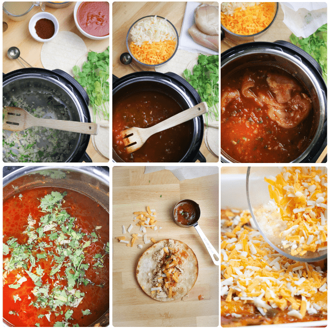 step by step process of how to make instant pot chicken enchiladas