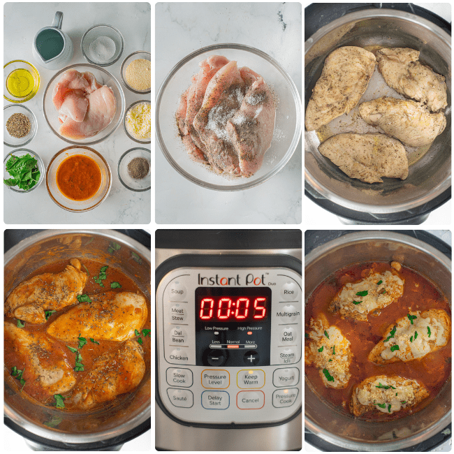 step by step directions to make instant pot chicken parmesan