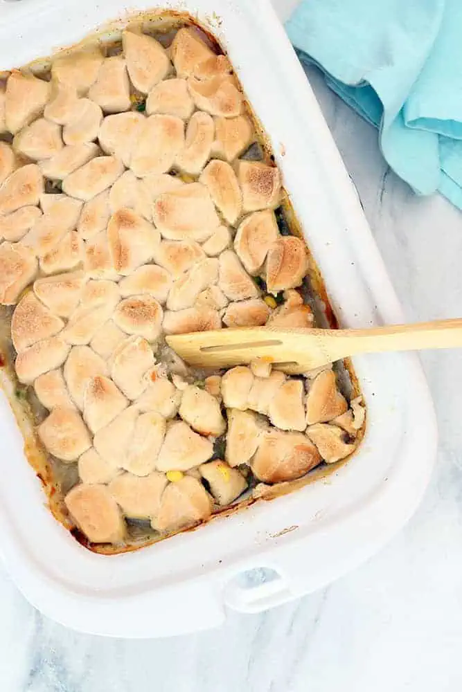 overhead shot of the finished slow cooker chicken pot pie recipe