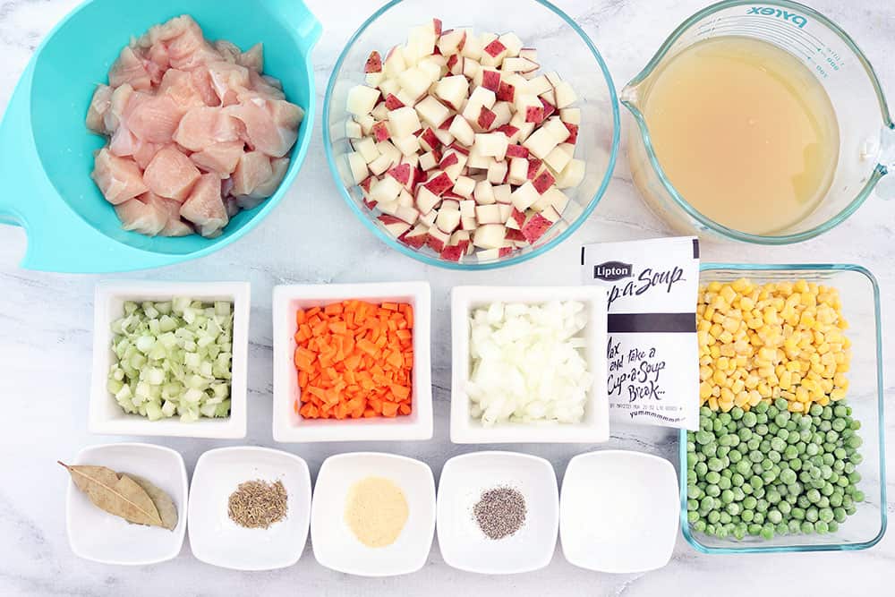 ingredients to make an easy slow cooker chicken pot pie recipe