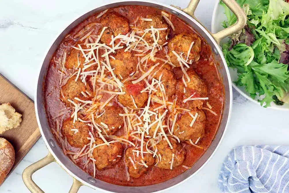 pan full of homemade meatballs