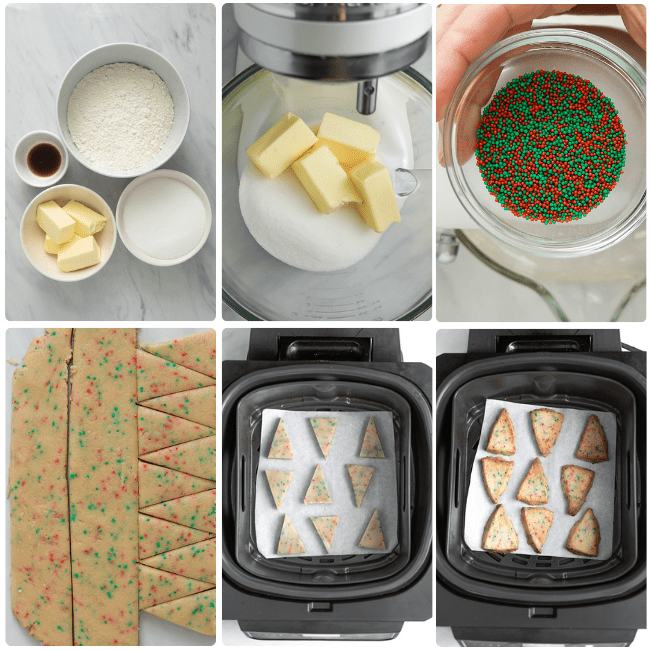 inprocess step by step instructions on how to make christmas cookies in the air fryer