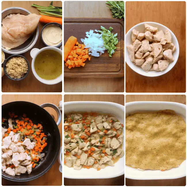 step by step directions to learn how to make keto chicken pot pie recipe