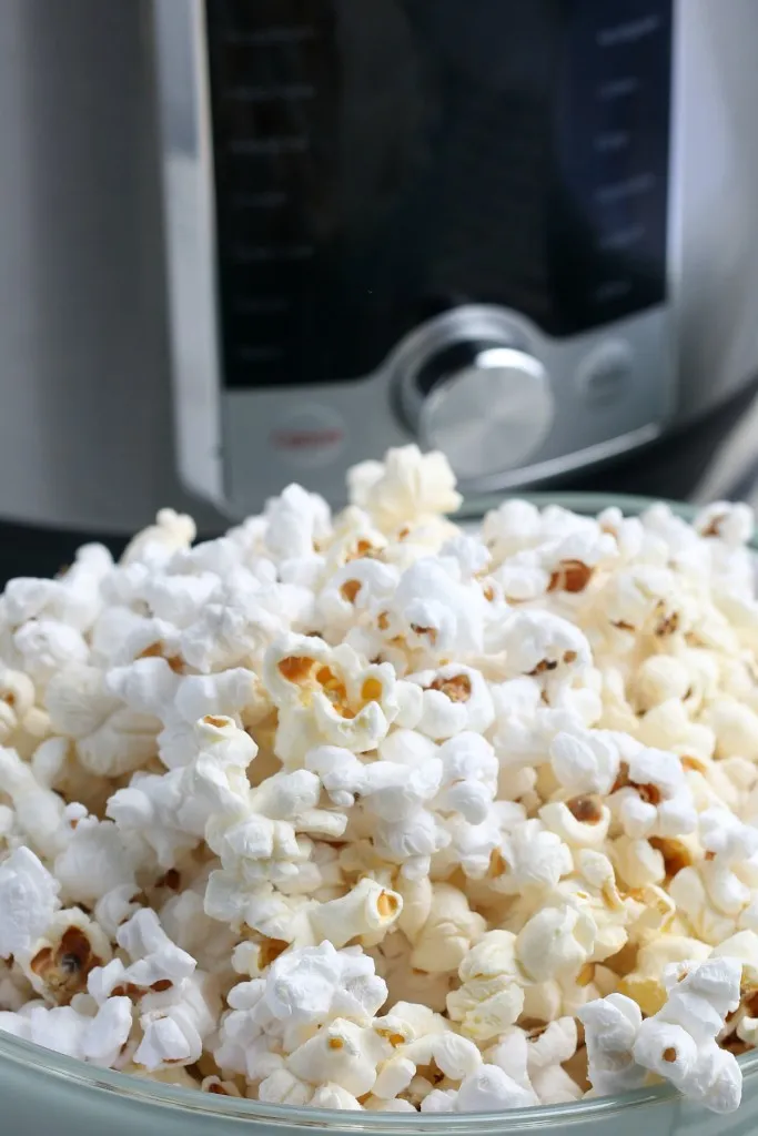 close up view popcorn made in the instant pot