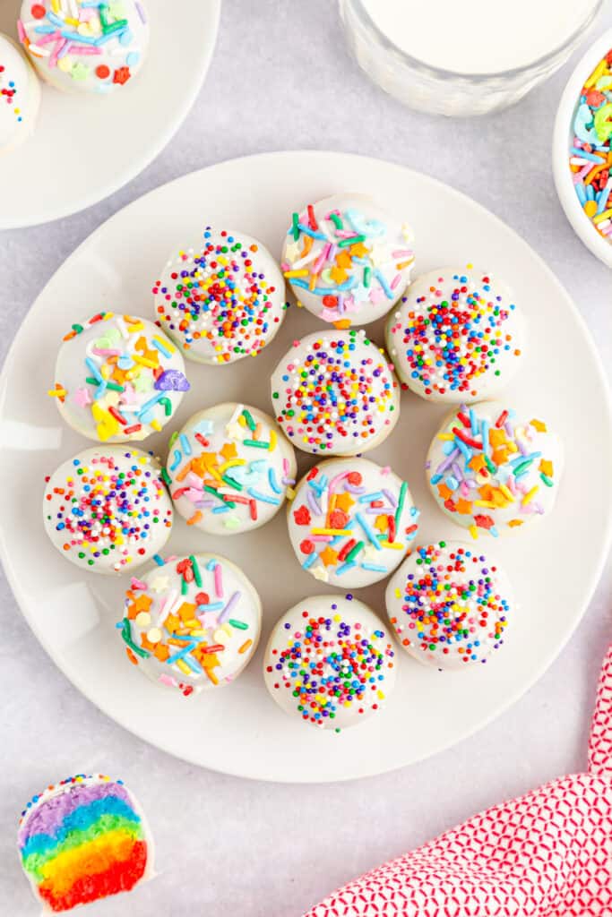 main image for sprinkles and white chocolate covered rainbow cake mix balls