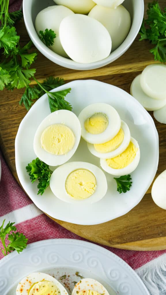 These air fryer hard boiled eggs make deviled eggs easier!