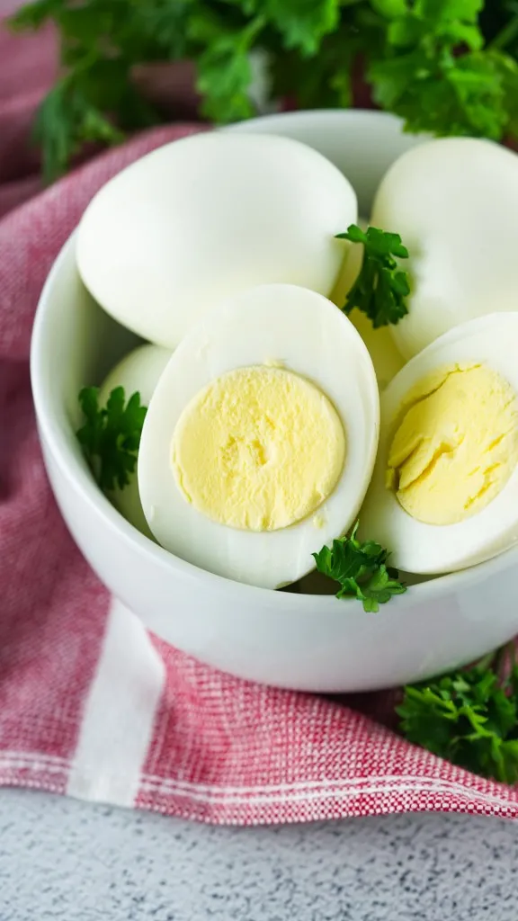 Close up views of fresh sliced hard boiled eggs done in the air fryer
