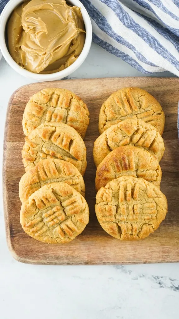 overhead shot of air fryer made peanut butter cookies