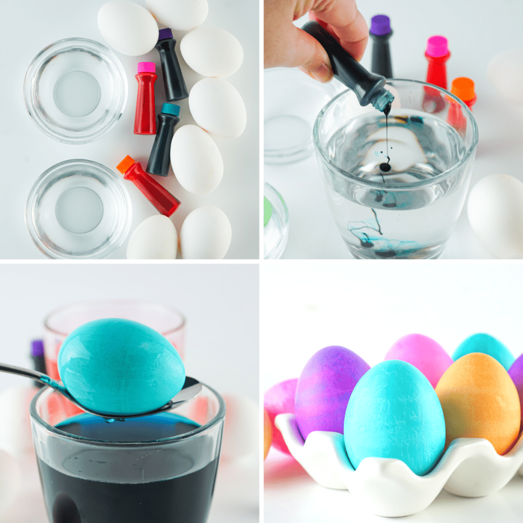 step by step inprocess photos of how to dye food colored easter eggs