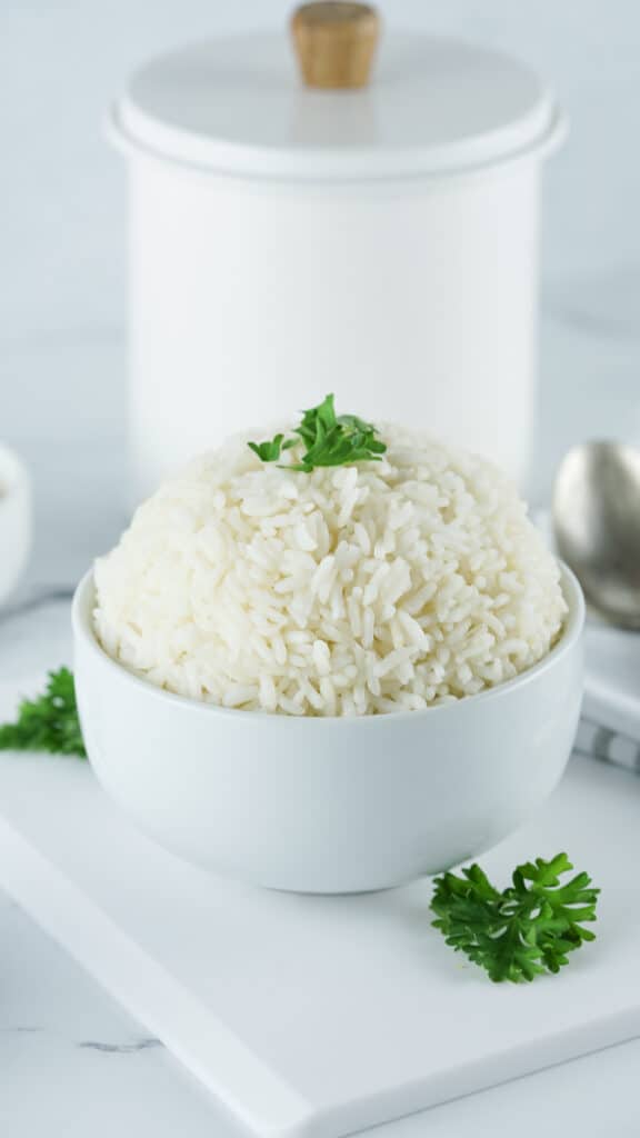 white ceramic bowl of basmati rice
