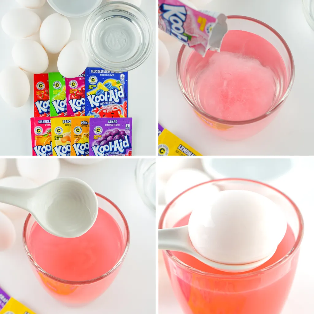 inprocess photo of making kool aid dyed eggs for easter