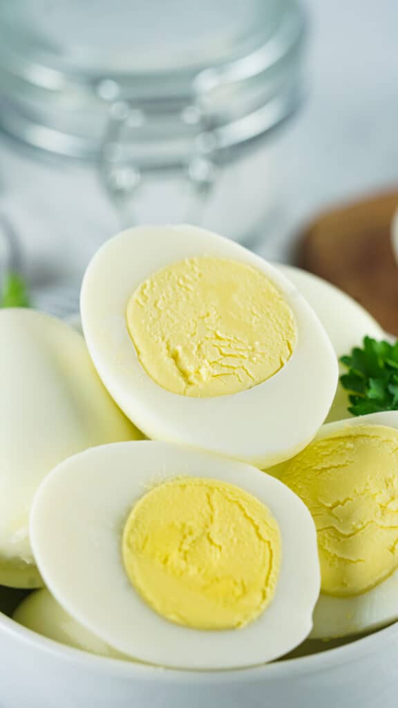 close up shot of hard boiled eggs made in a pressure cooker