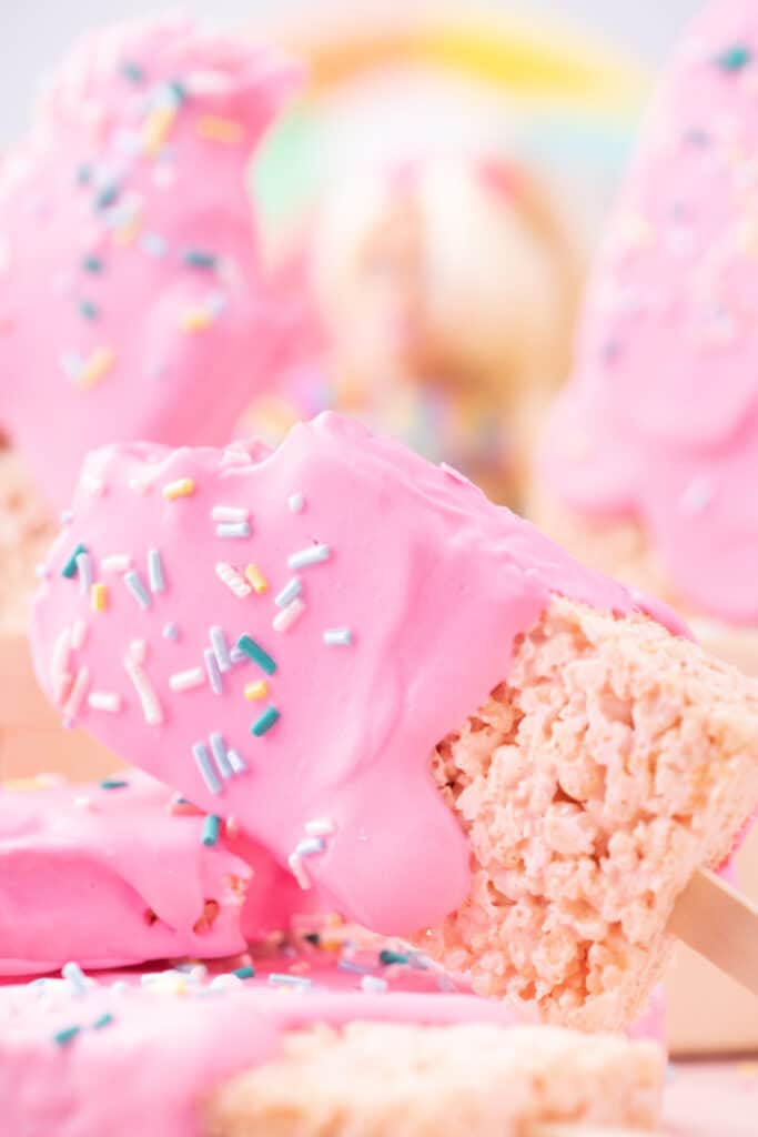 Close up of Pink Popsicle Rice Krispie Treats.