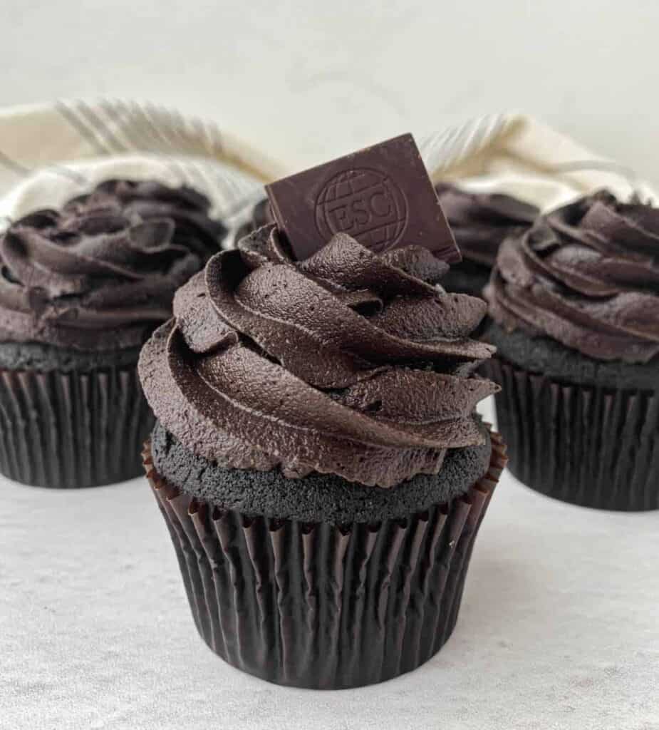 chocolate garnished black cocoa cupcakes