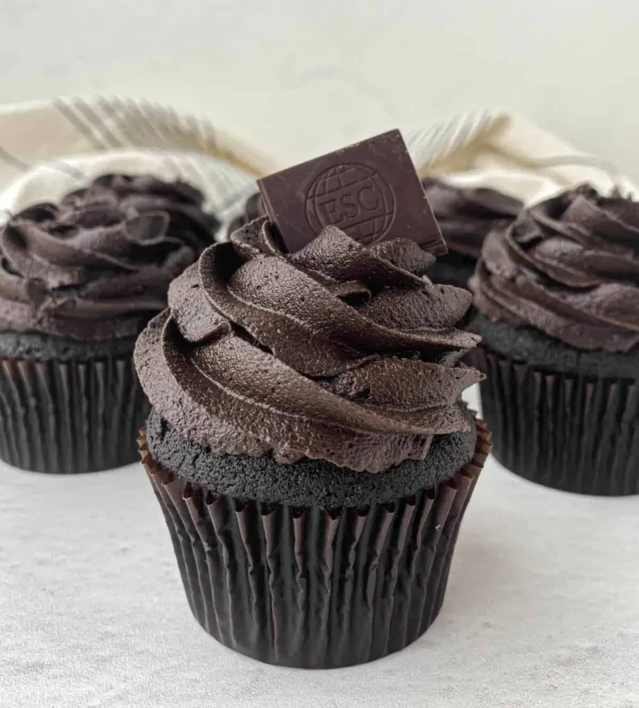 chocolate garnished black cocoa cupcakes