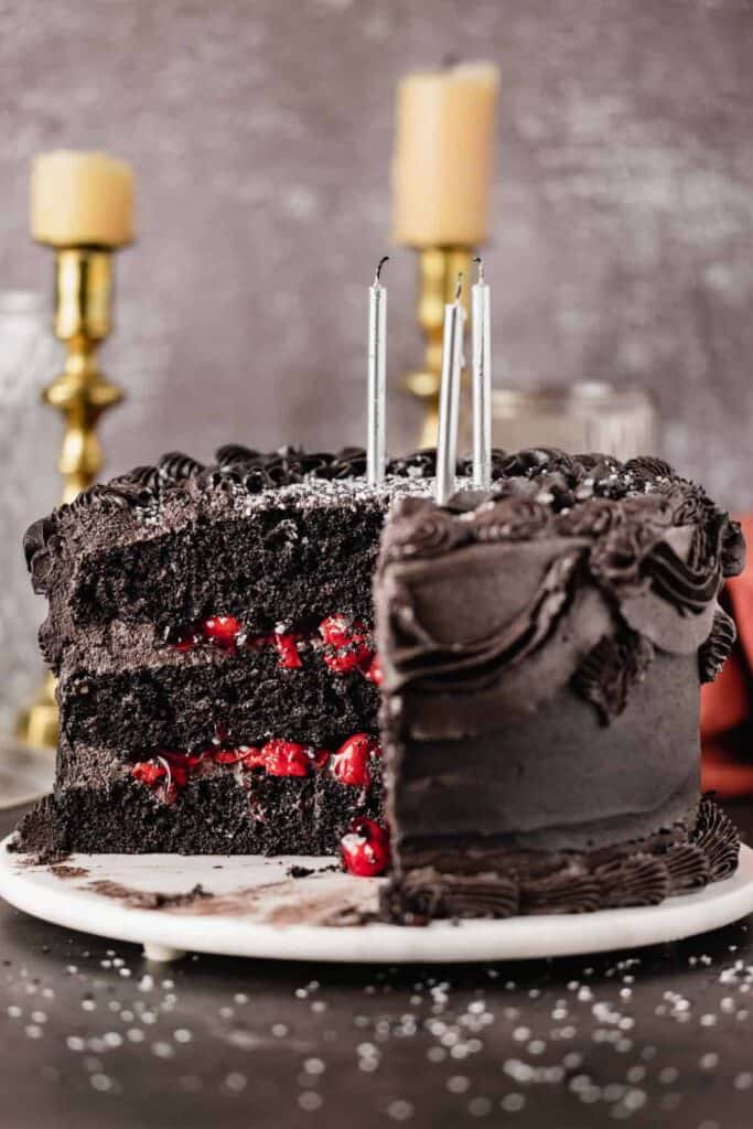 black colored black forest cake