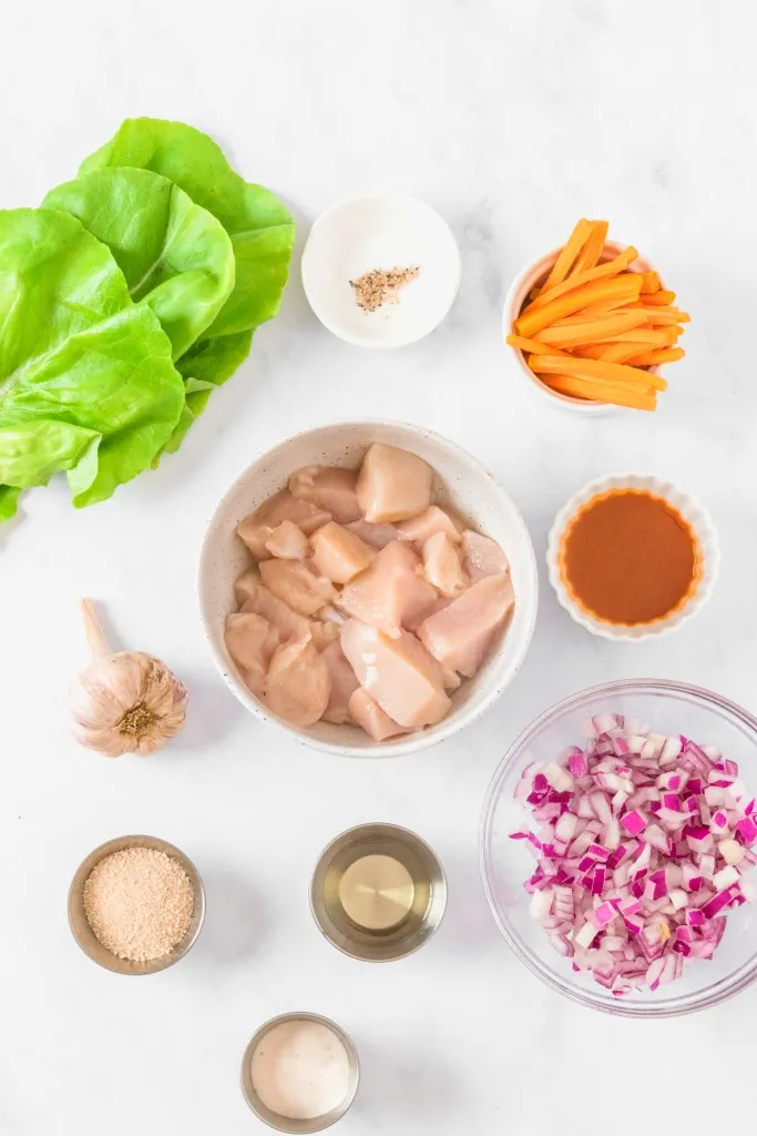 Ingredients for Buffalo chicken lettuce wraps. 