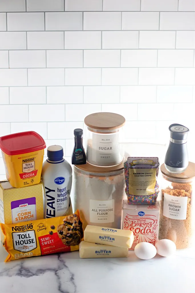 Ingredients for cosmic brownie cookies.