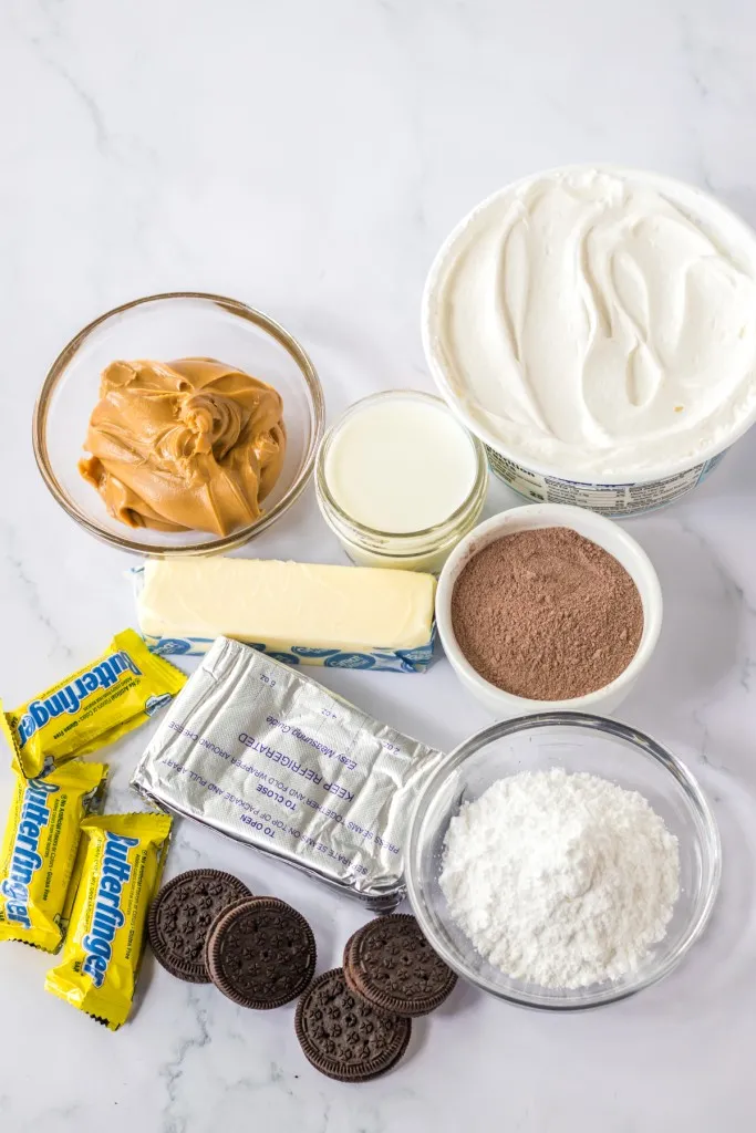 Butterfinger Lush ingredients on a marble countertop.