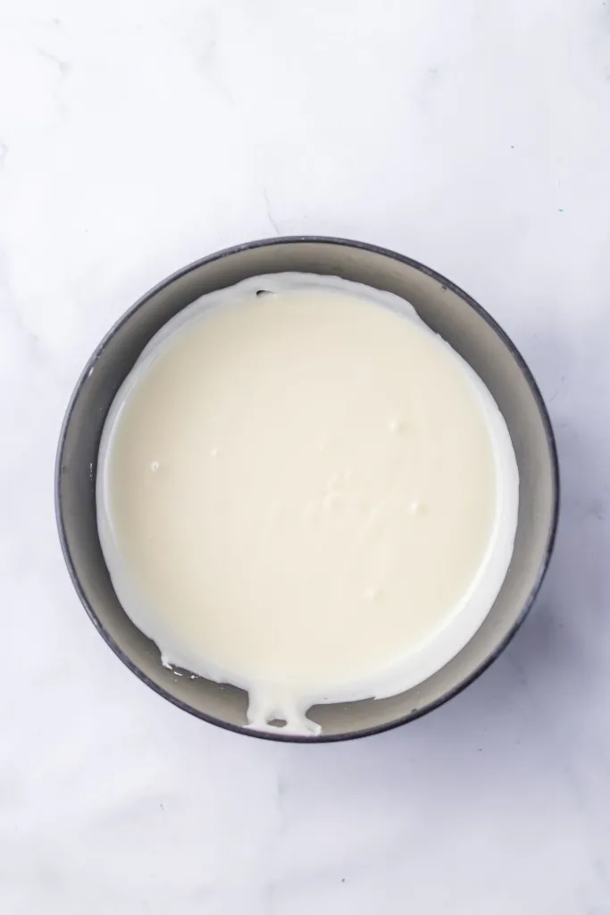 Microwave-safe bowl with melted almond bark.