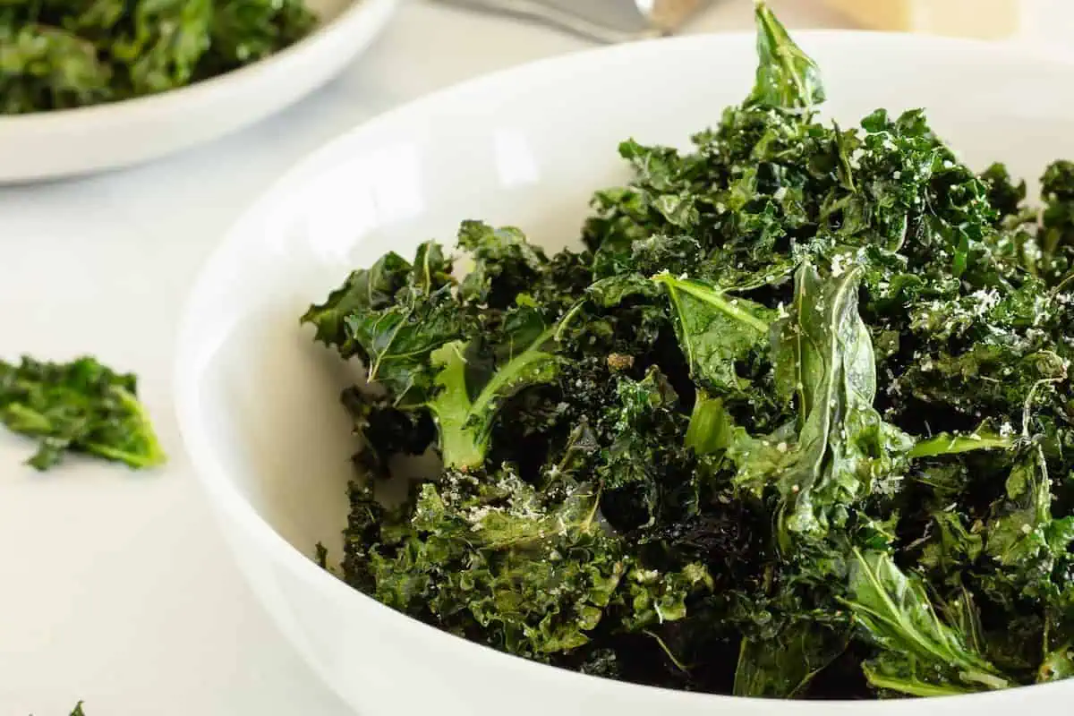 Kale chips in a bowl.