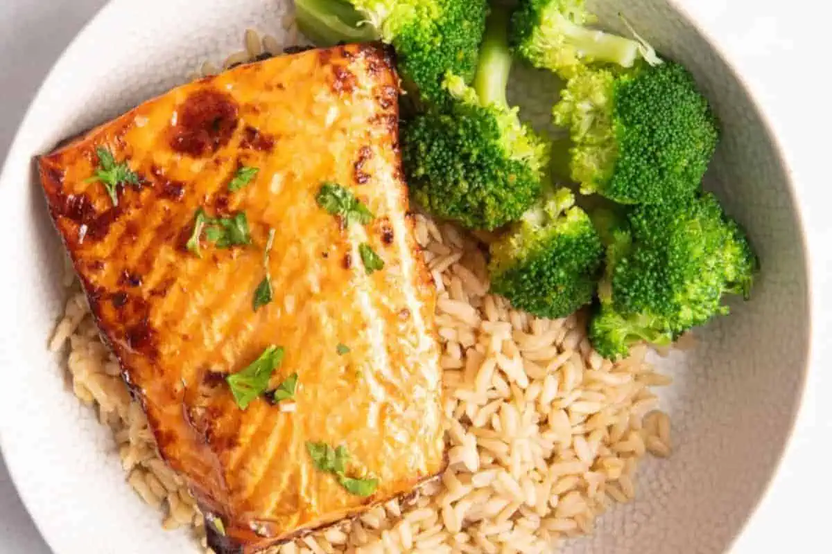 A salmon breast on a plate.