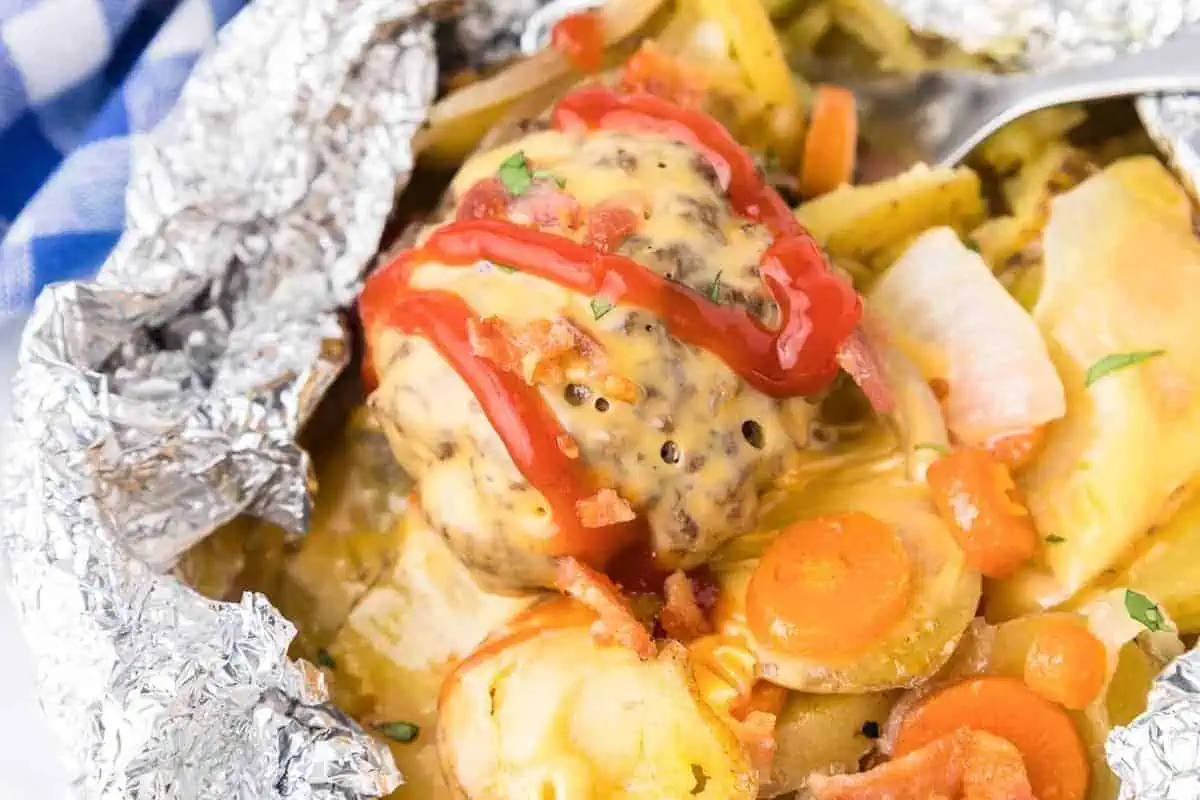 Bacon cheeseburger foil packet.