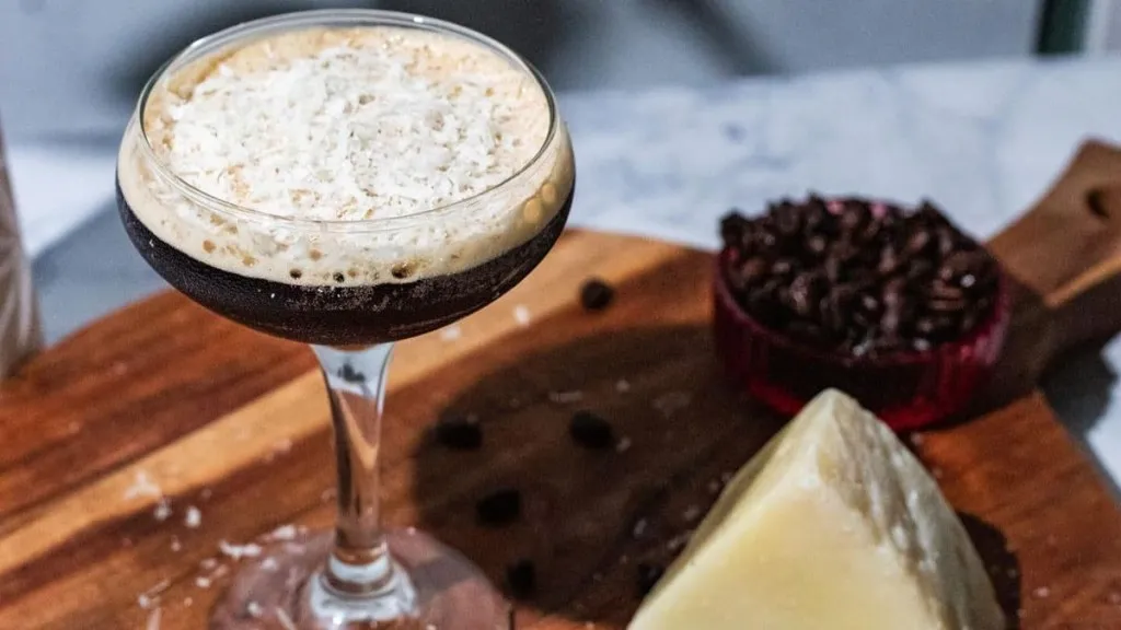 An espresso martini made with parmesan cheese.