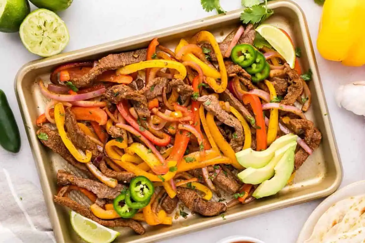 Sheet pan steak fajitas.