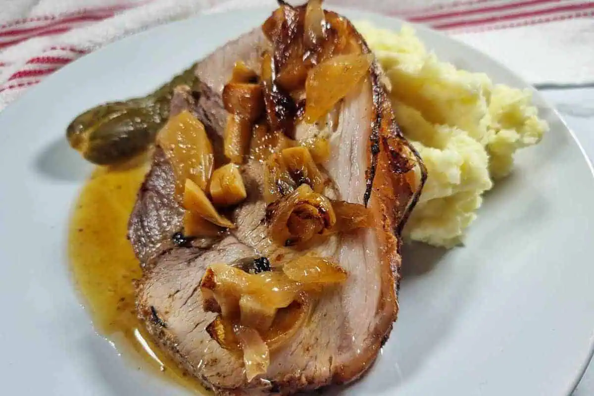 Roasted pork leg joint.