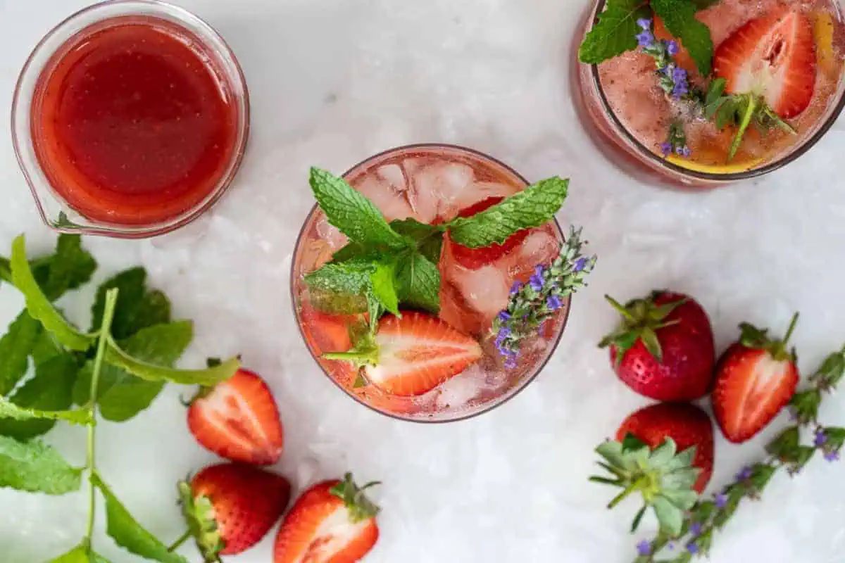 A blushing strawberry gin and tonic.