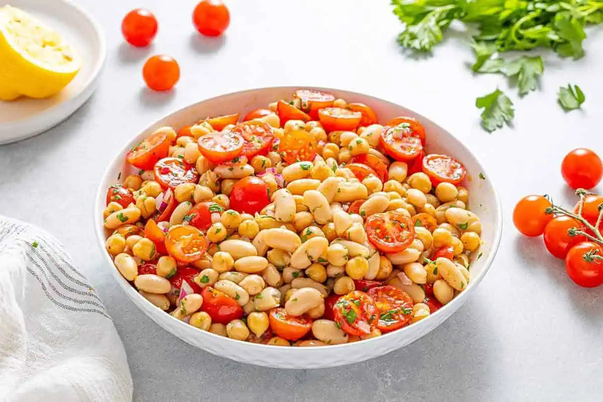 Italian bean salad in a bowl.