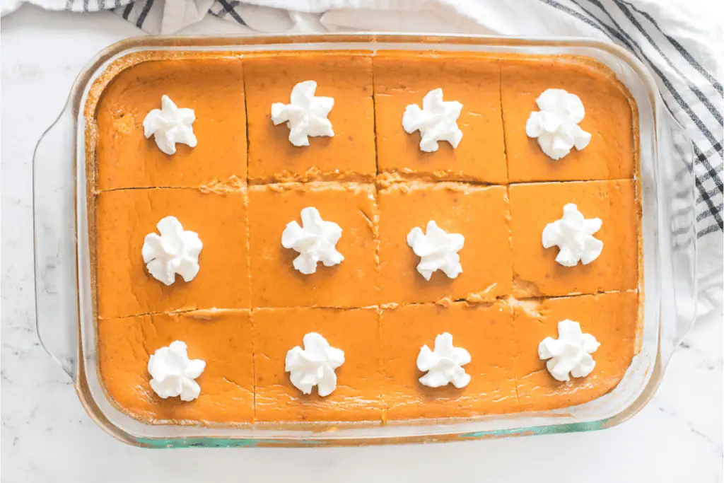 pumpkin pie dessert bars slab pie with whipped cream