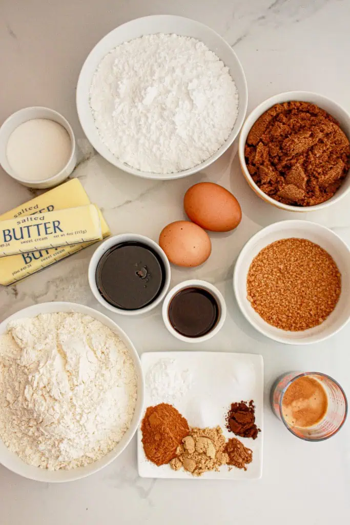 Ingredients to make gingerbread latte sandwich cookies.