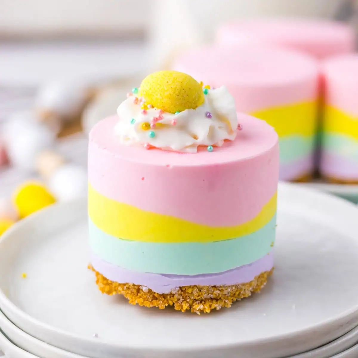 featured image for no bake easter mini cheesecakes