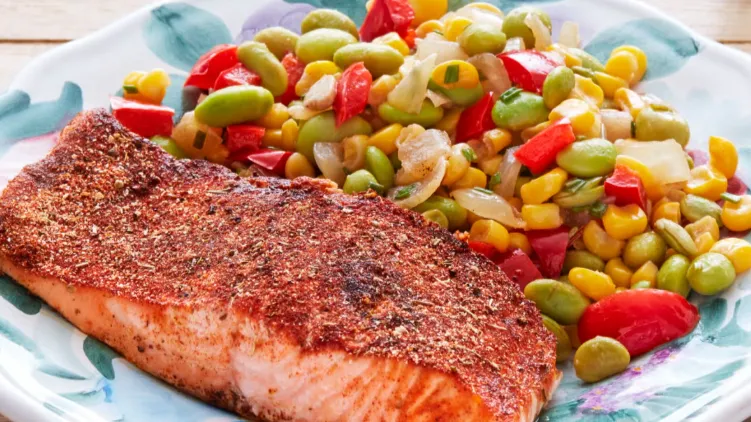 Blackened Salmon with Edamame Succotash