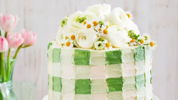 Coconut Cream Gingham Cake