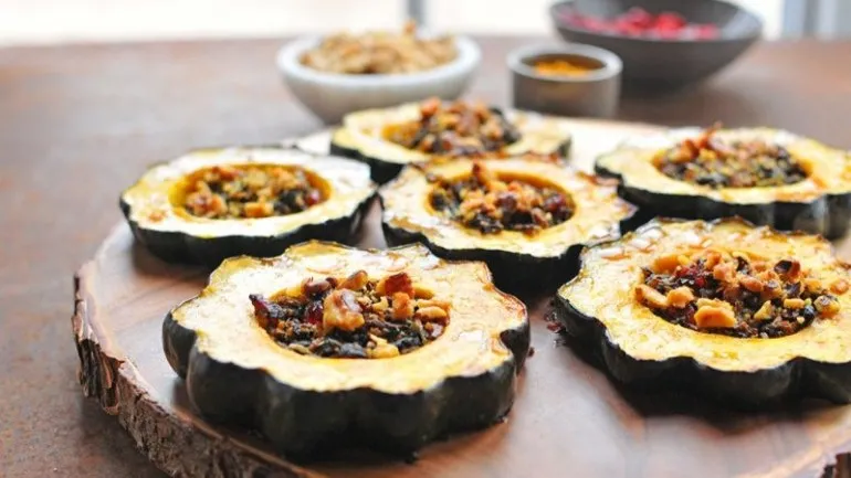 Vegan Cranberry Stuffed Acorn Squash