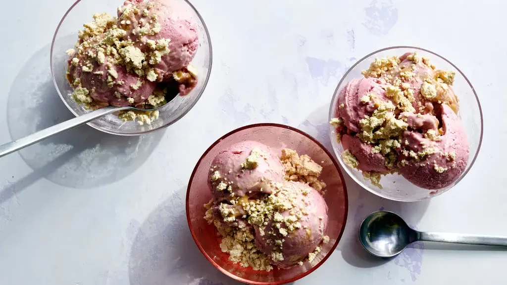 Swirled Strawberry Sesame Soft Serve